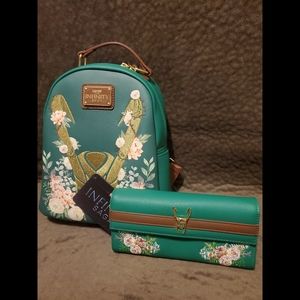 Loungefly Marvel Loki Floral Mini Backpack And Floral Embroidered Wallet Set